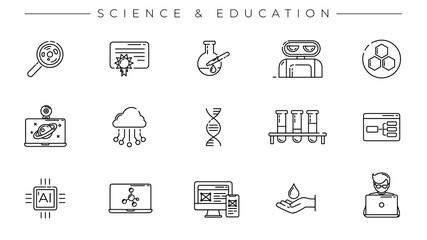 Science and Education concept line style vector icons set.