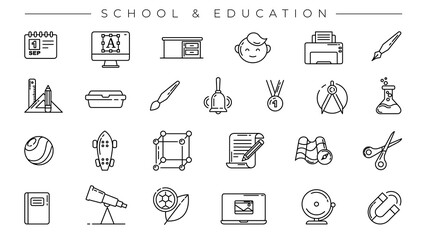 School and Education concept line style vector icons set.