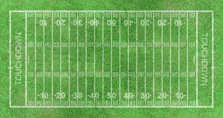 American football field, stripe grass with white pattern lines. Top view