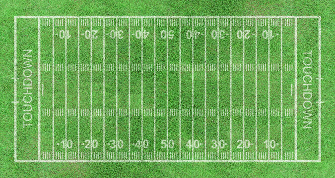 American Football Field, Stripe Grass With White Pattern Lines. Top View