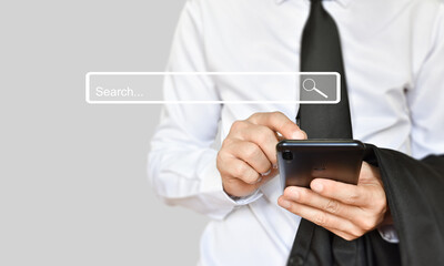 Businessman use smartphone for search page. Searching information data on internet networking.