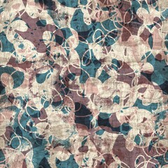 Seamless blue pink cream and navy surface pattern. High quality illustration. Overlaid and multiplied distressed and grungy worn abstract design for print. Detailed artistic repeat tile swatch.