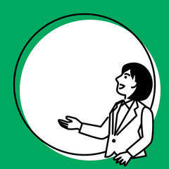 Round frame with businesswoman. Vector illustration.