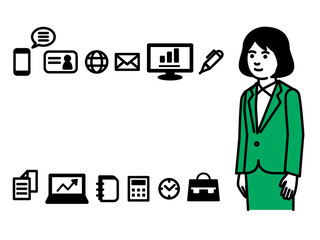 Business tools with businesswoman. Vector illustration.