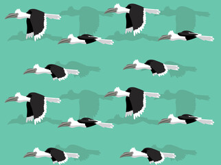 Animal Animation White Crowned Hornbill Cartoon Vector Seamless Wallpaper © bullet_chained