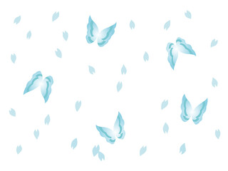 青い蝶と桜の花びら模様