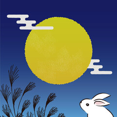 月うさぎすすきのイラスト　カラー