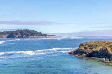 Scenic coastal landscape and rock formations on Portuguese Beach in Mendocino Headlands State Park, California