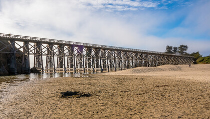 View of the Pudding Creek Trestle on Pudding Creek Beach in Fort Bragg, California