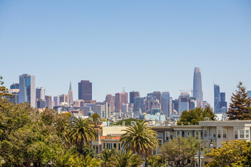 Fototapeta na wymiar San Francisco skyline from Mission Dolores Park - California, United States