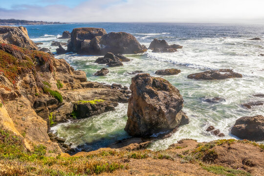 The scenic coastal landscape in Pomo Bluffs Park, California