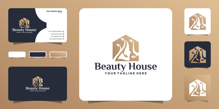 female beauty house logo and business card template design
