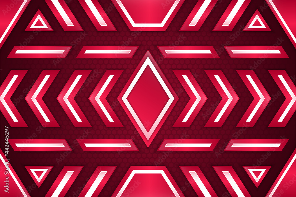 Poster abstract luxury white and pink background overlap layer on bright space with hexagon patterns, arrow