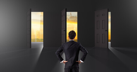 Business choices for select to investment decide.Businessman stand for decision to entry