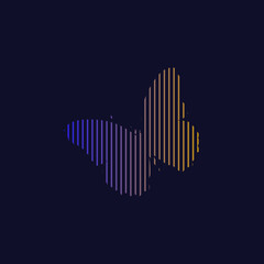 Butterfly line art with gradient color and solid background color. Editable line color and shape for masking.
