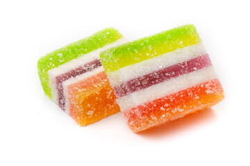 Delicious colorful sugar-dusted marmalade, isolated on a white background