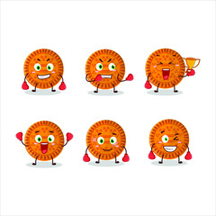 A sporty orange biscuit boxing athlete cartoon mascot design. Vector illustration