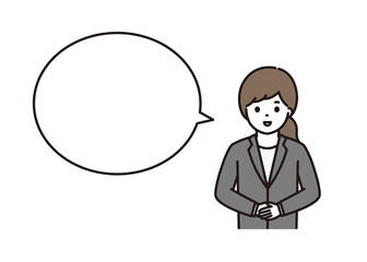 笑顔で挨拶をするビジネスウーマン 吹き出し