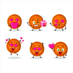 Orange biscuit cartoon character with love cute emoticon. Vector illustration