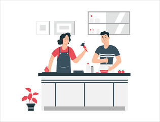 concept illustration of a family cooking together