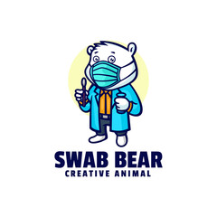 Vector Logo Illustration Swab Test Bear Mascot Cartoon Style.