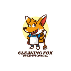 Vector Logo Illustration Cleaning Fox Mascot Cartoon Style.