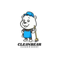 Vector Logo Illustration Clean Bear Mascot Cartoon Style.
