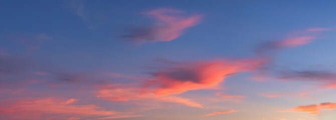 Beautiful Panoramic View of colorful cloudscape during dramatic sunset. Taken in Vancouver, British Columbia, Canada.