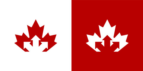 Maple Leaf Logo. Canada leaves Vector Icon. Arrows Symbol Illustration.