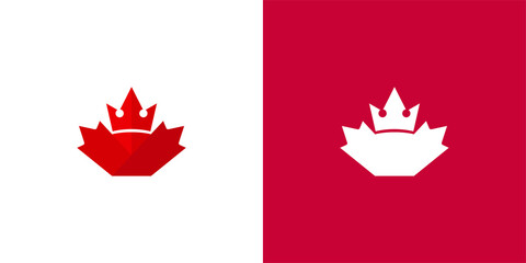 Maple Leaf Logo. Canada leaves Vector Icon. Crown of King Symbol Illustration.