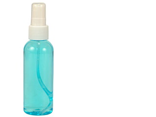 Clear plastic alcohol bottle for disinfection, prevention of infection. Isolated on white background.