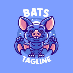 Cute Vampire Bats Cartoon logo Template