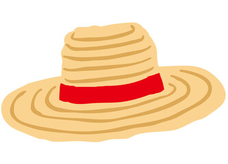 Fototapeta na wymiar A straw hat with a red ribbon wrapped around it