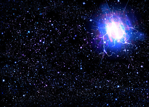galaxia, un destello y rayos