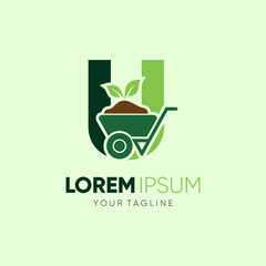 Initial Letter U Wheelbarrow Gardening Logo Design Vector Graphic Icon Emblem Illustration