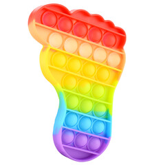 Pop it the shape of a leg. Silicone rainbow anti-stress toy isolated on white background. Simple dimple, popular modern stress relief toys for adults and children