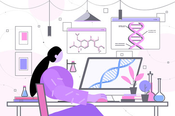 scientist analyzing DNA structure on laptop researcher making experiment in lab DNA testing genetic engineering