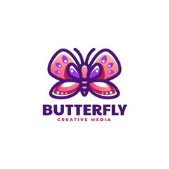 Vector Logo Illustration Butterfly Simple Mascot Style.