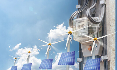 Wind turbines, solar systems, senphlangngan For the world's technology natural energy