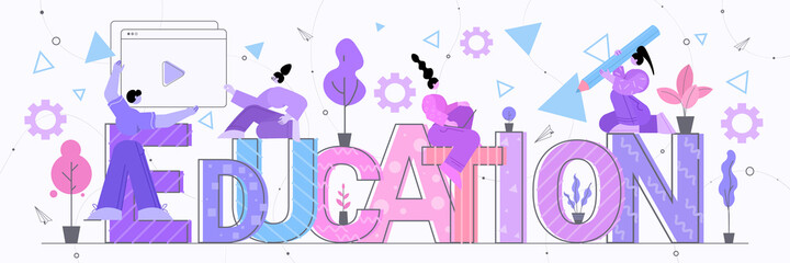 students watching online course online education concept horizontal full length