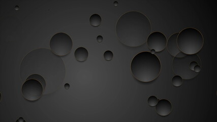 Tech geometric background with abstract golden and black circles