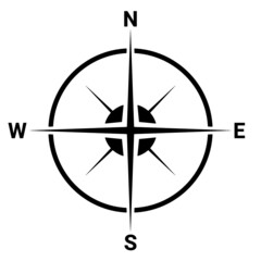 Black flat compass direction. Map symbol