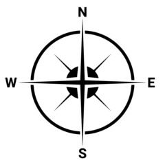 Black flat compass direction. Map symbol