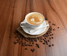 hot cafe latte drink with fresh milk in beautiful England white cup hot coffee beverage menu