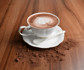 hot chocolate cafe mocha drink with mint leaf in beautiful England white cup hot coffee beverage menu