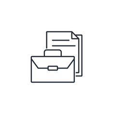 Business briefcase and legal documents. Office work, preparation and processing of information. Vector linear icon isolated on white background.