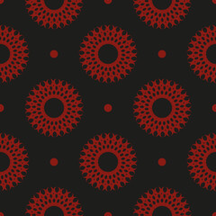 Chinese black and red abstract seamless vector background. Indian floral element. Graphic ornament for wallpaper, fabric, wrapping, packaging.