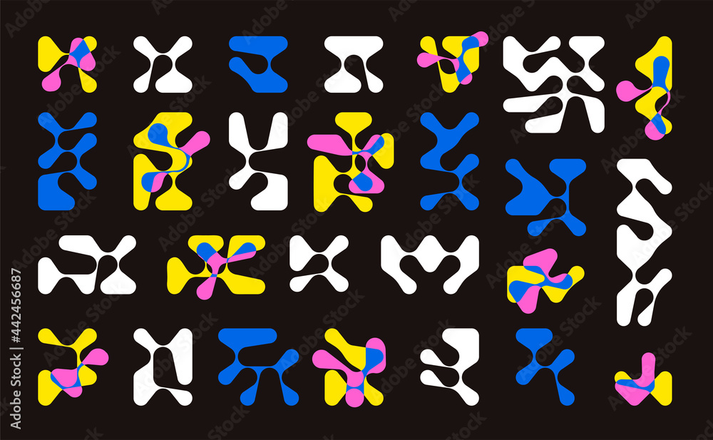 Poster bauhaus bold shapes. abstract minimalistic geometric figures in brutalism style. bright multicolor, 