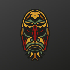 Polynesia mask in baroque color. The face of the gods of the ancient tribes. Luxurious pattern with lace motifs. Isolated. Vector illustration