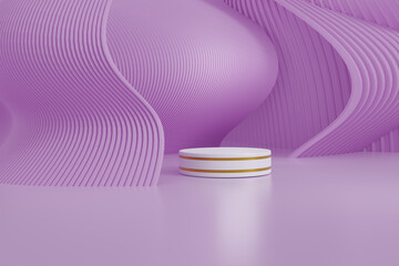 Abstract geometry sophisticated pattern purple background,white and purple shiny pastel color cylinder podium,for mockup product and cosmetic show,marketing present stage,3d render